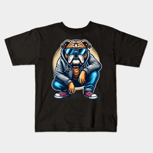 Bulldog With Sunglasses Kids T-Shirt by Graceful Designs